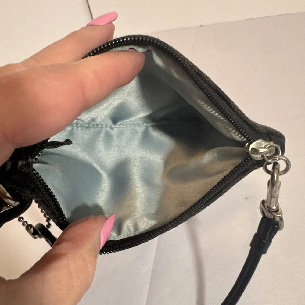 Coach Signature Small Wristlet Wallet Black Jacquard Blue Satin Lining So Nice!‎
